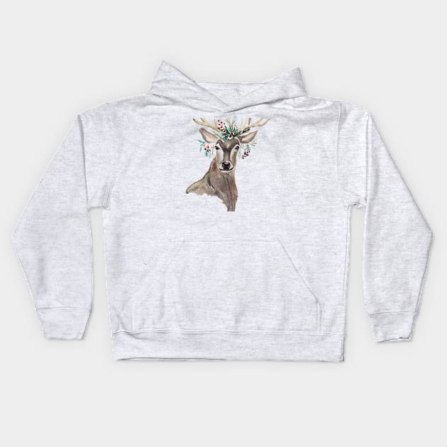 Reindeer at Christmas Kids Hoodie by SariahCeleste